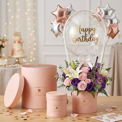Pink Gift Box with Lids Set of 3 Round Nesting Gift Boxes for Presents 3 Assorted Sizes Flowers Arrangements Box for Gift Giving Christmas Valentine Thanksgiving Mom Gifts Present Wrapping