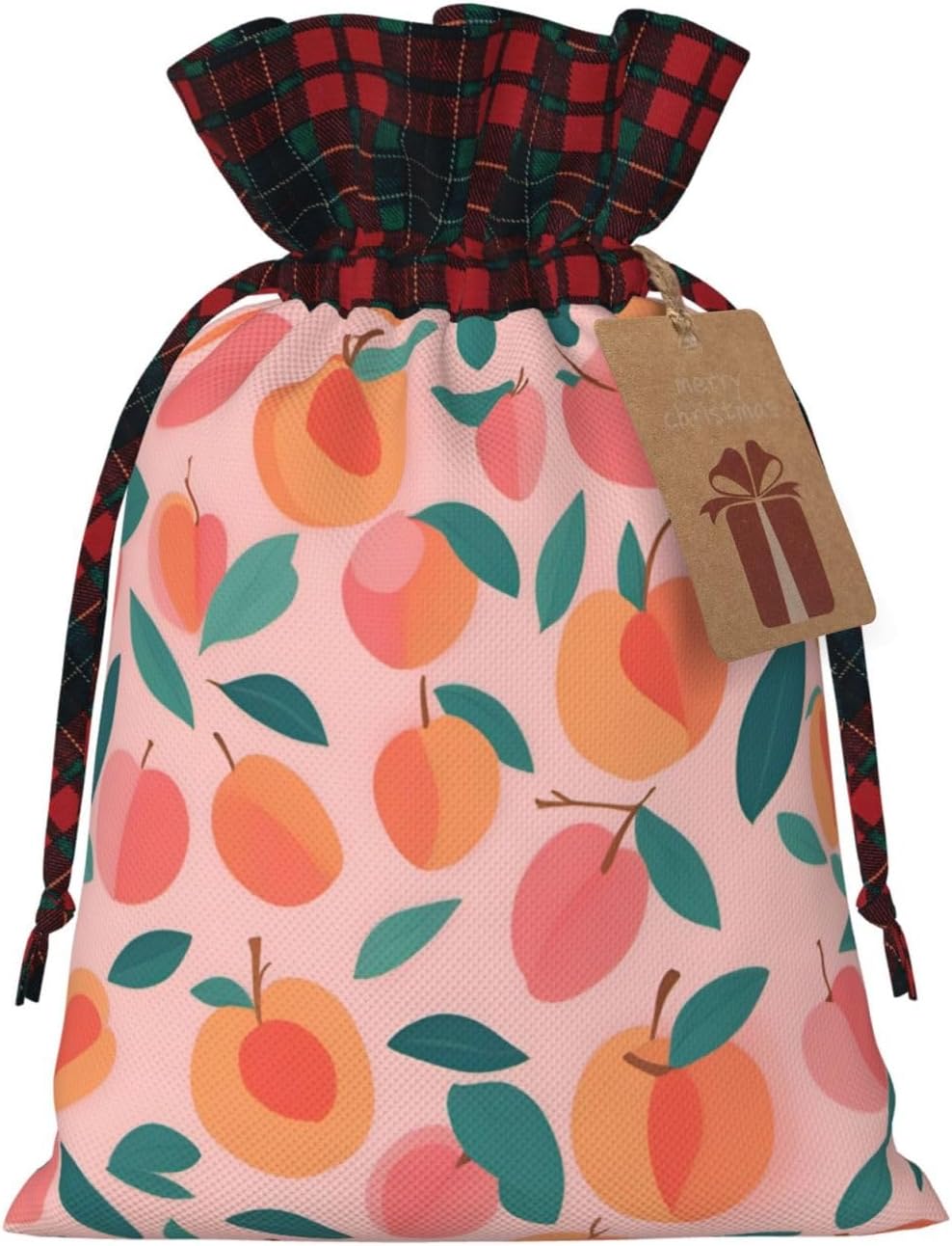 MDATT Pink Peach Pattern Seamless Pattern Drawstring Gift Bags,8 X 11 Inch Goodie Bags For Wedding Party,Christmas Birthday Halloween Decor