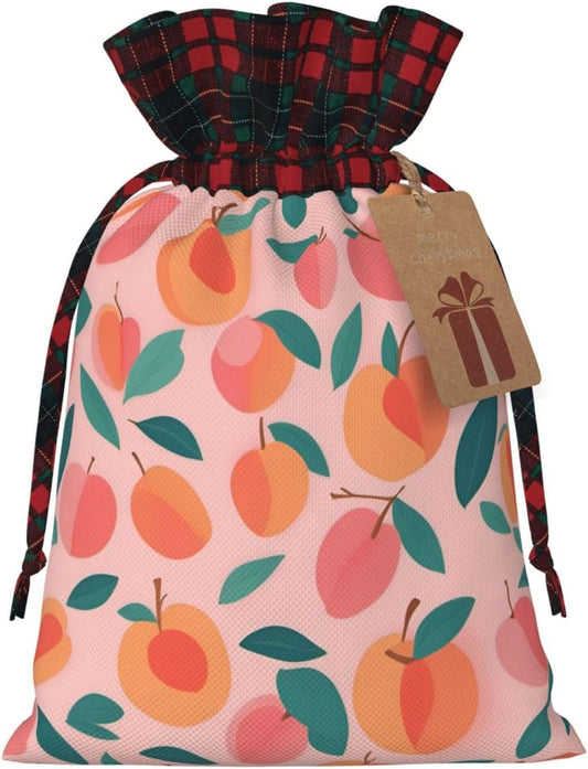 MDATT Pink Peach Pattern Seamless Pattern Drawstring Gift Bags,8 X 11 Inch Goodie Bags For Wedding Party,Christmas Birthday Halloween Decor