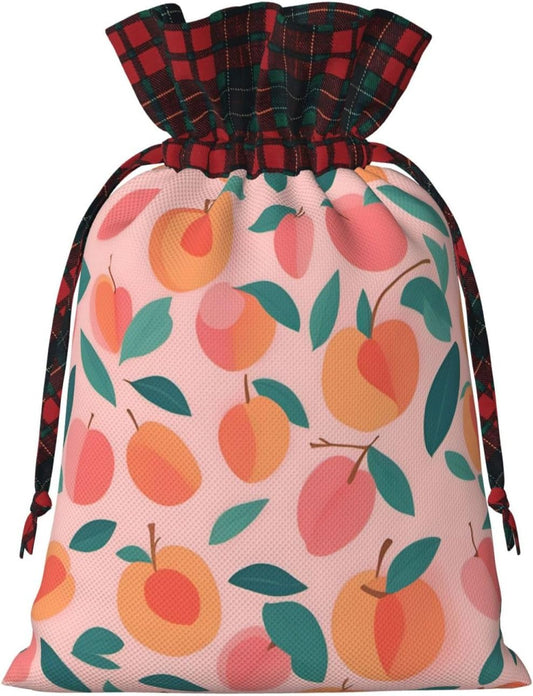 MDATT Pink Peach Pattern Seamless Pattern Drawstring Gift Bags,8 X 11 Inch Goodie Bags For Wedding Party,Christmas Birthday Halloween Decor