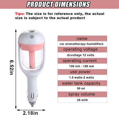 Car Humidifier, Portable Mini Aromatherapy Essential Oil Diffuser, 180-Degree Rotation Cool Mist Humidifier, Vehicle Air Freshener Diffuser with 12V Charging Port for Home Office (Pink)