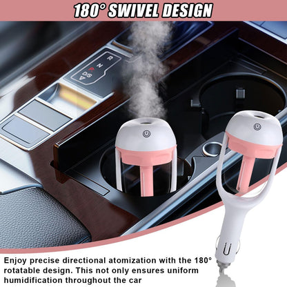Car Humidifier, Portable Mini Aromatherapy Essential Oil Diffuser, 180-Degree Rotation Cool Mist Humidifier, Vehicle Air Freshener Diffuser with 12V Charging Port for Home Office (Pink)