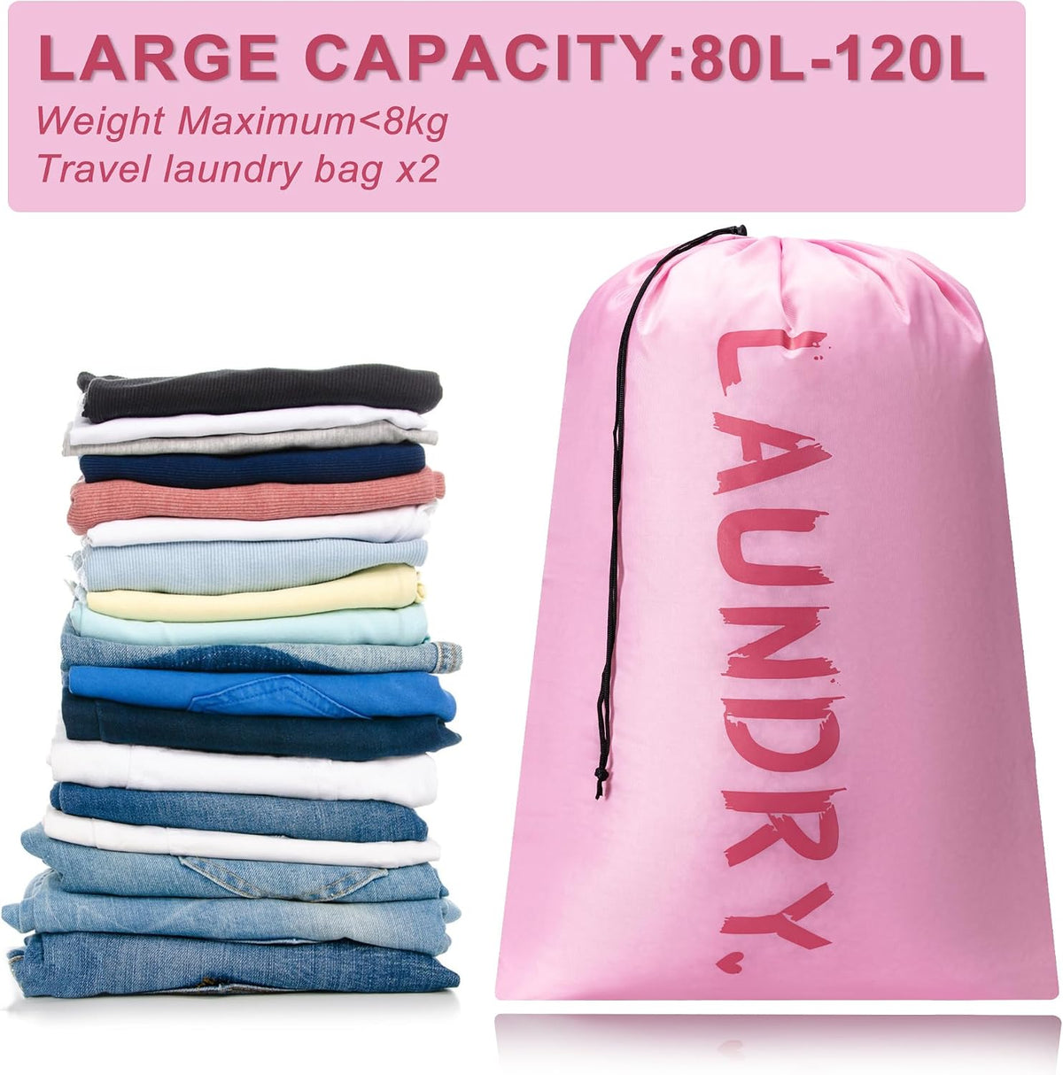2 Pack Travel Laundry Bag,24" x 36", Extra Large Dirty Clothes Organizer