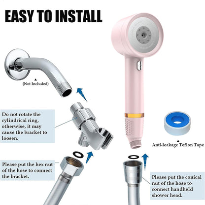 High Pressure Shower Head with Handheld, with Pause Switch 4 Spray Modes Water Saving Showerhead,Showerhead Set with Hose, Bracket and Cotton Filter, (pink)