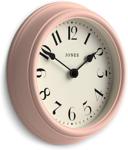 ® Frieze wall Clock | Small Elegant Classic Round Clock | 9" | Pink | Pretty Design Ideal for the Kitchen, Living Room, Bedroom, Large or Small Spaces