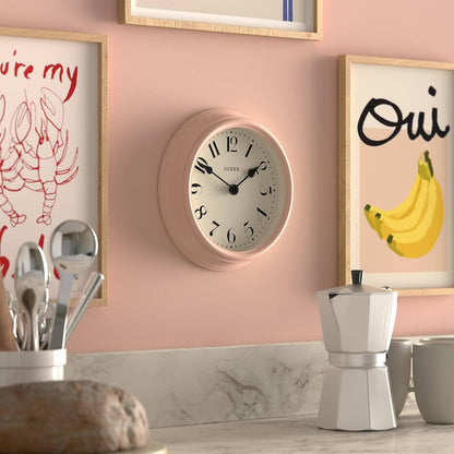 ® Frieze wall Clock | Small Elegant Classic Round Clock | 9" | Pink | Pretty Design Ideal for the Kitchen, Living Room, Bedroom, Large or Small Spaces