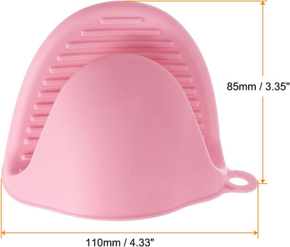 4pcs Thickened Mini Oven Gloves, Heat Resistant Silicone Oven Mitts Finger Pinch Grips Pot Holder for Kitchen, Cooking, Baking, BBQ Heat Resistant Gloves, Pink