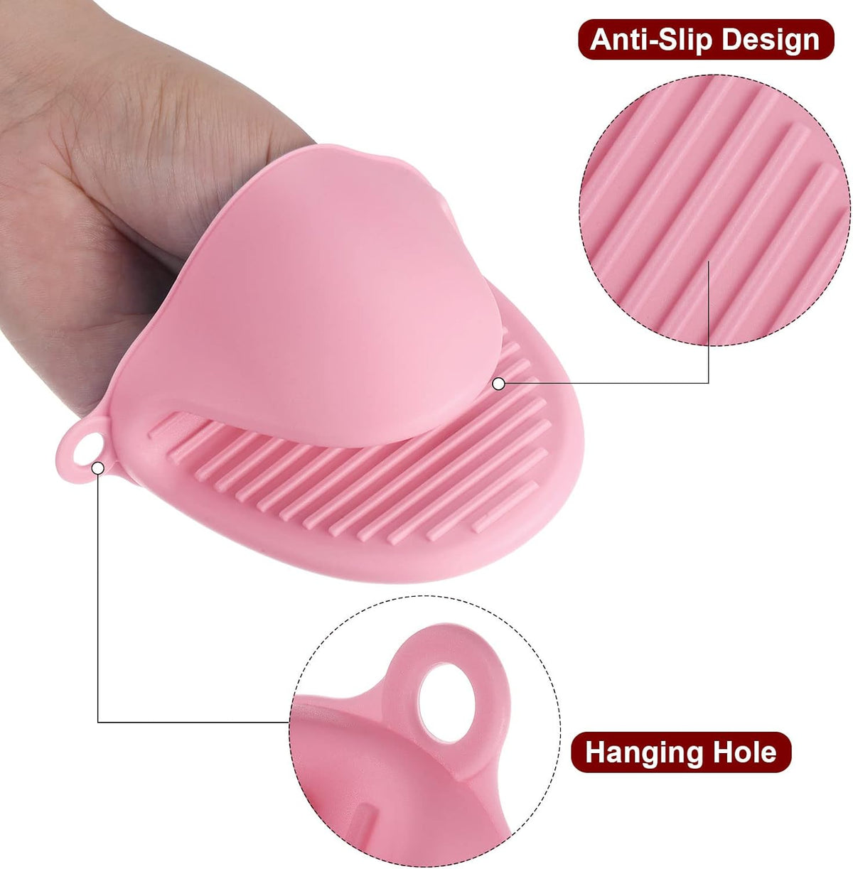 4pcs Thickened Mini Oven Gloves, Heat Resistant Silicone Oven Mitts Finger Pinch Grips Pot Holder for Kitchen, Cooking, Baking, BBQ Heat Resistant Gloves, Pink