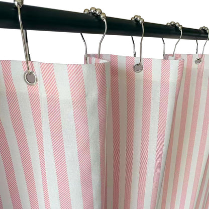 Pink Striped Shower Curtain Cotton Blend for Bathroom 72x72 in
