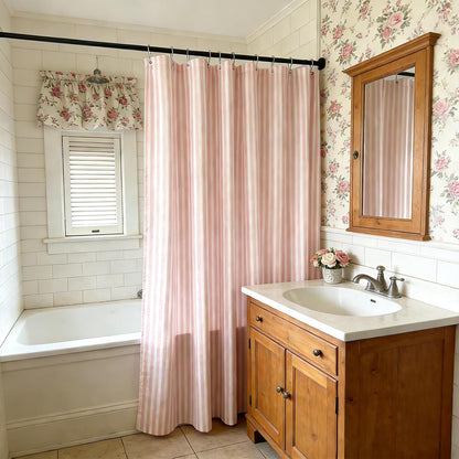 Pink Striped Shower Curtain Cotton Blend for Bathroom 72x72 in
