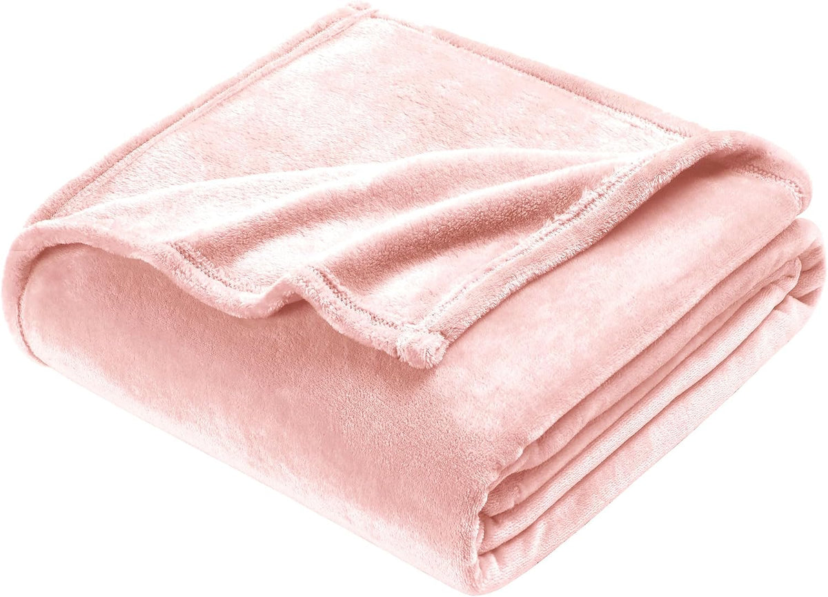 Soft Plush Fuzzy Fleece Throw Blanket for Couch Sofa Chair 50" x 60", Decorative Solid Lightweight Fluffy Velvet Blankets for Women Girl, Cozy Accent Shaggy Flannel Blanket for Bedroom, Pink