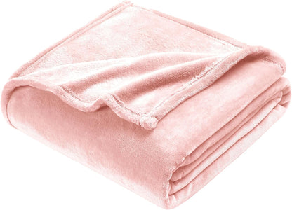 Soft Plush Fuzzy Fleece Throw Blanket for Couch Sofa Chair 50" x 60", Decorative Solid Lightweight Fluffy Velvet Blankets for Women Girl, Cozy Accent Shaggy Flannel Blanket for Bedroom, Pink