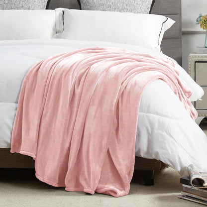 Soft Plush Fuzzy Fleece Throw Blanket for Couch Sofa Chair 50" x 60", Decorative Solid Lightweight Fluffy Velvet Blankets for Women Girl, Cozy Accent Shaggy Flannel Blanket for Bedroom, Pink