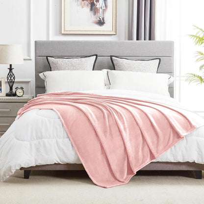 Soft Plush Fuzzy Fleece Throw Blanket for Couch Sofa Chair 50" x 60", Decorative Solid Lightweight Fluffy Velvet Blankets for Women Girl, Cozy Accent Shaggy Flannel Blanket for Bedroom, Pink