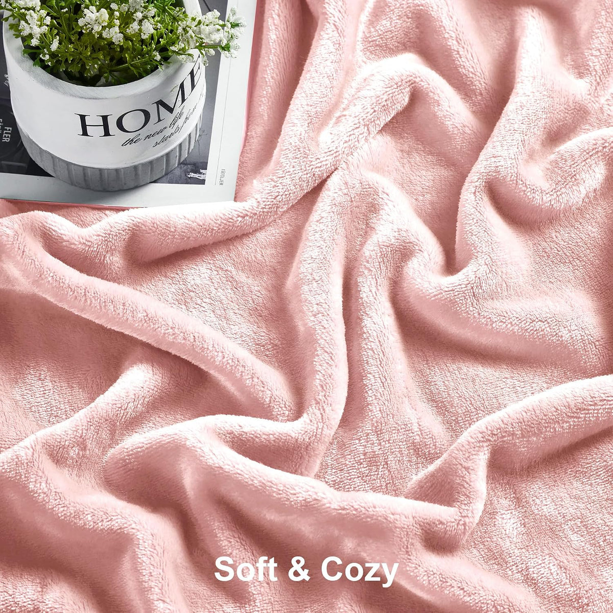 Soft Plush Fuzzy Fleece Throw Blanket for Couch Sofa Chair 50" x 60", Decorative Solid Lightweight Fluffy Velvet Blankets for Women Girl, Cozy Accent Shaggy Flannel Blanket for Bedroom, Pink