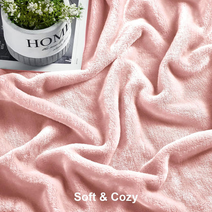 Soft Plush Fuzzy Fleece Throw Blanket for Couch Sofa Chair 50" x 60", Decorative Solid Lightweight Fluffy Velvet Blankets for Women Girl, Cozy Accent Shaggy Flannel Blanket for Bedroom, Pink