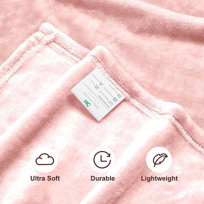 Soft Plush Fuzzy Fleece Throw Blanket for Couch Sofa Chair 50" x 60", Decorative Solid Lightweight Fluffy Velvet Blankets for Women Girl, Cozy Accent Shaggy Flannel Blanket for Bedroom, Pink
