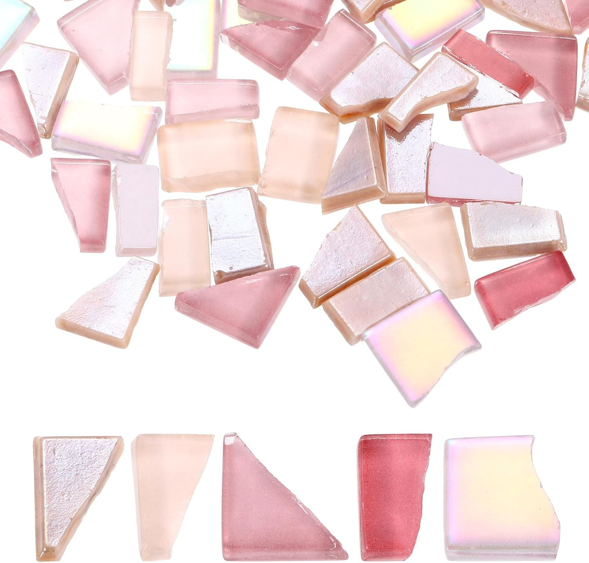Irregular Glass Mosaic Tiles, 500g/1.1LB Irregular Stained Glass Sheets Broken Mosaic Pieces Tiles Supplies Kit Bulk for DIY Art Craft Making Home Decor, Pink Series