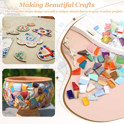 Irregular Glass Mosaic Tiles, 500g/1.1LB Irregular Stained Glass Sheets Broken Mosaic Pieces Tiles Supplies Kit Bulk for DIY Art Craft Making Home Decor, Pink Series