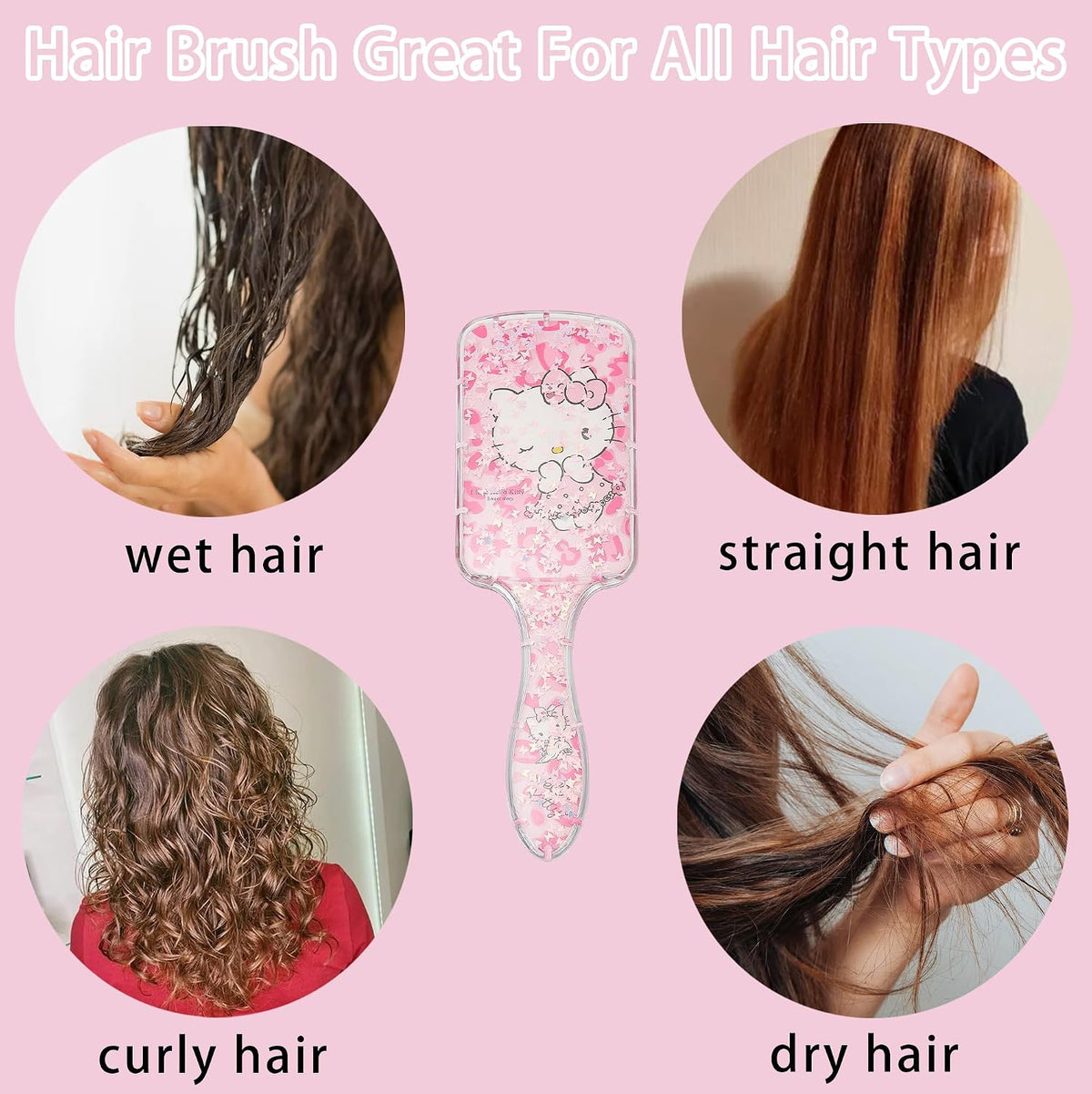 Cute Hair Brush for Women & Girls, Glide Through Tangles with Ease for Thick Curly Thin Long Short Dry & Wet Hair (Pink)