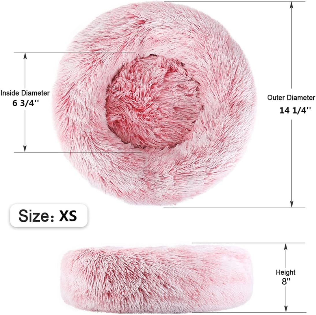 Donut Dog Bed for Small Medium Pets, Plush Calming Faux Fur