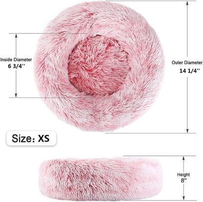 Donut Dog Bed for Small Medium Pets, Plush Calming Faux Fur