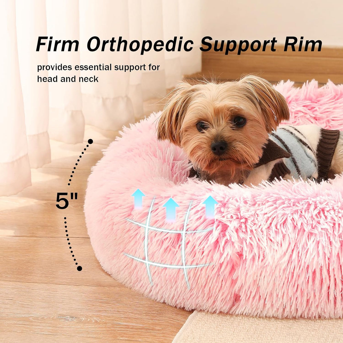 Donut Dog Bed for Small Medium Pets, Plush Calming Faux Fur