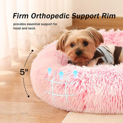 Donut Dog Bed for Small Medium Pets, Plush Calming Faux Fur