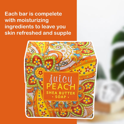Vegan Natural Botantical Shea Butter Bar Soap, French Milled Triple Milled, Essential Oils, 6.35 ounces (Juicy Peach Shea)