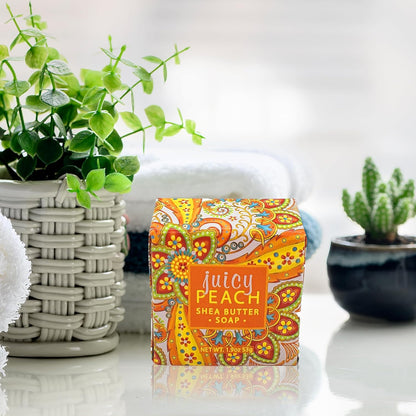 Vegan Natural Botantical Shea Butter Bar Soap, French Milled Triple Milled, Essential Oils, 6.35 ounces (Juicy Peach Shea)