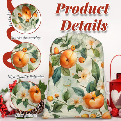 Floral Peach Christmas Drawstring Gifts Bags Xmas Treat Pouch for Christmas Party Supplies Assorted Sizes for Holiday Present 15.75 x 11.8 inches