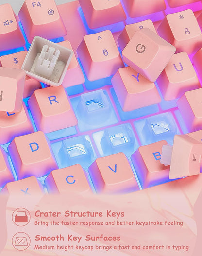 Light Up Cute Pink Gaming Keyboard, 3 Color LED Backlit for PC Computer PS5