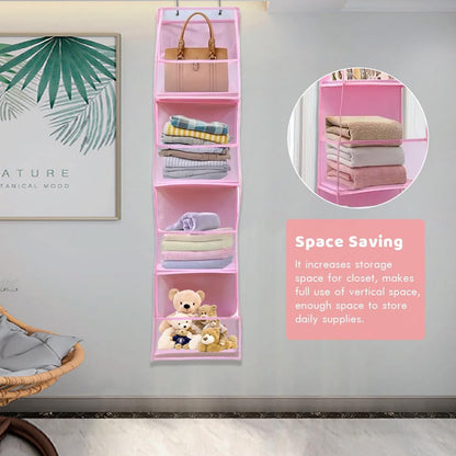 Over The Door Organizer Storage,4 Shelf Swing-Proof Behind Door Organizers with Metal Hooks,Closet Hanging Organizer with 4 Large Clear Pocket for Bedroom,Bathroom,Pantry(Pink)