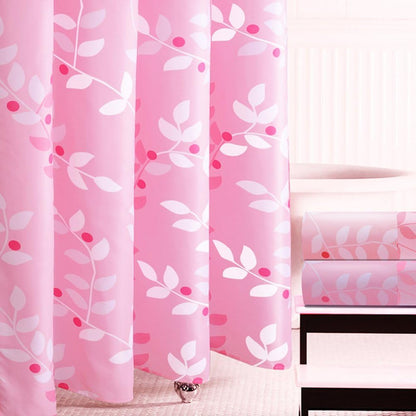 Pink Leaves Decor Soft Fabric Shower Curtain Water-Repellent Eco-Friendly Cute Polyester Fabric Bath Curtains, 72" X 72"