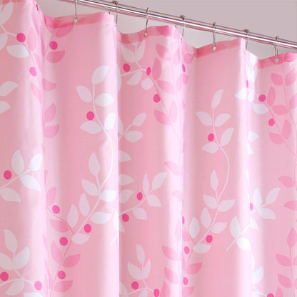 Pink Leaves Decor Soft Fabric Shower Curtain Water-Repellent Eco-Friendly Cute Polyester Fabric Bath Curtains, 72" X 72"