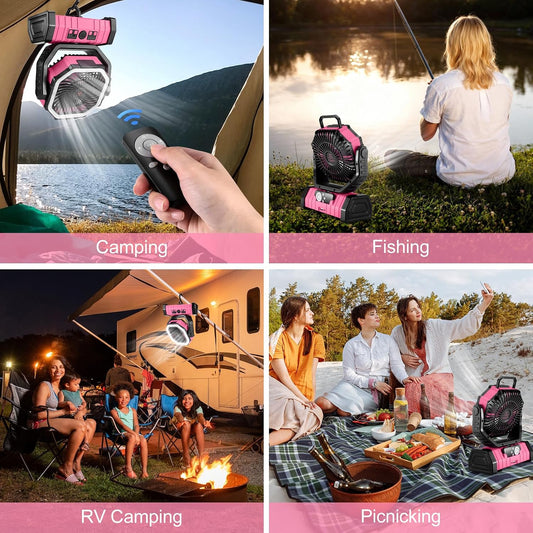 30000mAh Camping Fan with LED Lantern, Rechargeable Battery Fan