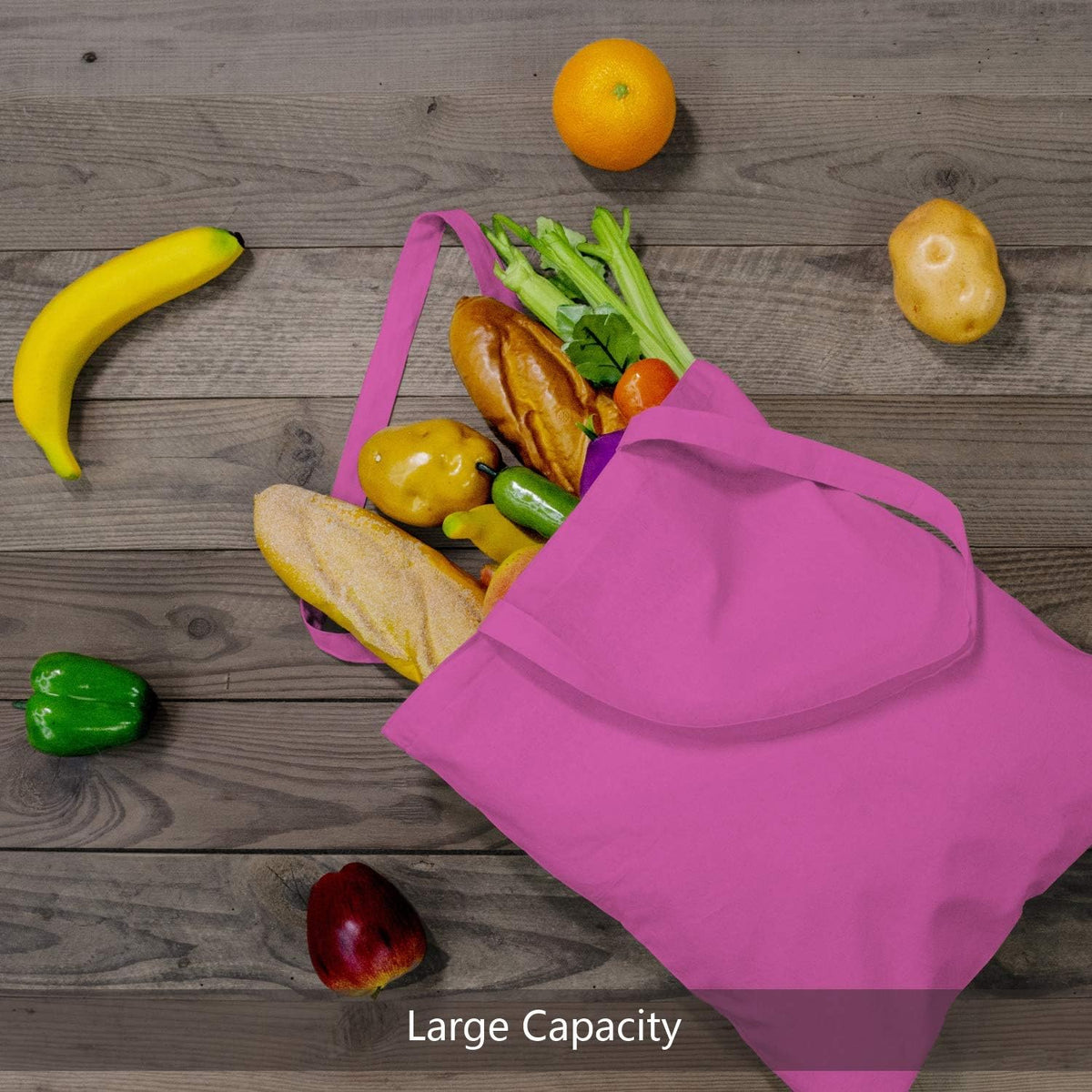 6-Pack Economical 16"x15" Pink Cotton Tote Bag, Lightweight Medium Reusable Grocery Shopping Cloth Bags, Suitable for DIY, Advertising, Promotion, Gift, Activity