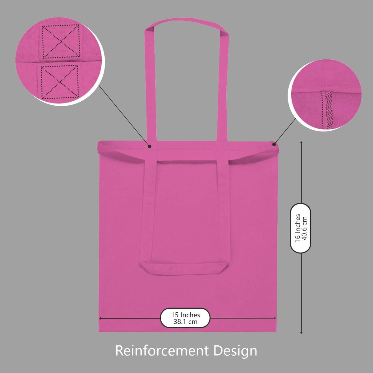 6-Pack Economical 16"x15" Pink Cotton Tote Bag, Lightweight Medium Reusable Grocery Shopping Cloth Bags, Suitable for DIY, Advertising, Promotion, Gift, Activity