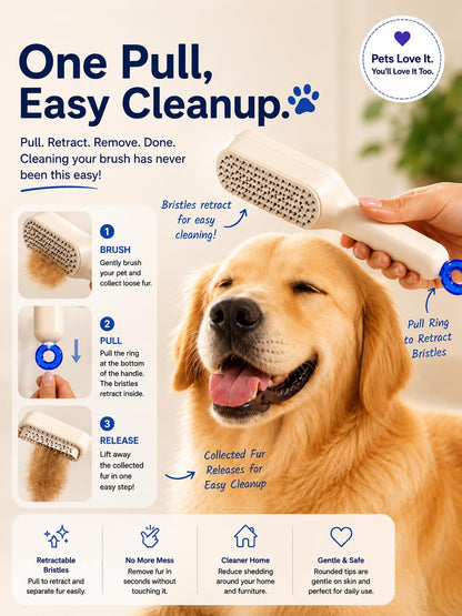 Self-Cleaning Pet Grooming Brush with Retractable Bristles, Reduces Shedding, Gentle on Skin, for Cats and Dogs (Pink)