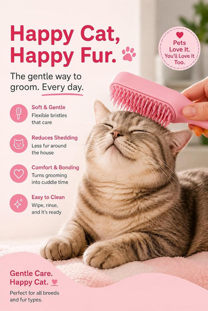 Self-Cleaning Pet Grooming Brush with Retractable Bristles, Reduces Shedding, Gentle on Skin, for Cats and Dogs (Pink)