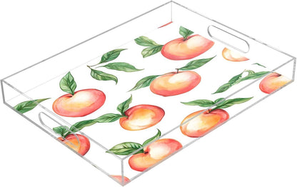 Peach Acrylic Serving Tray with Handles 12 x 16 Inch, Sturdy Spill-Proof & Non-Slip Decorative Tray for Kitchen Countertop, Bathroom Vanity Organizer, Ottoman Coffee Table