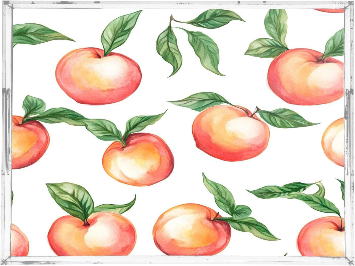 Peach Acrylic Serving Tray with Handles 12 x 16 Inch, Sturdy Spill-Proof & Non-Slip Decorative Tray for Kitchen Countertop, Bathroom Vanity Organizer, Ottoman Coffee Table