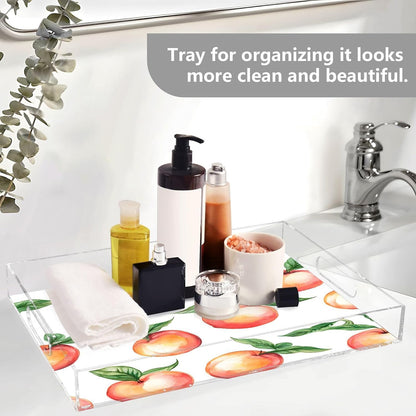 Peach Acrylic Serving Tray with Handles 12 x 16 Inch, Sturdy Spill-Proof & Non-Slip Decorative Tray for Kitchen Countertop, Bathroom Vanity Organizer, Ottoman Coffee Table