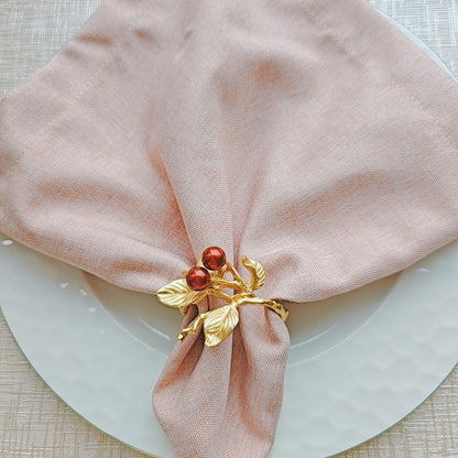 Rose Gold Red Berry Leaf Napkin Rings Set of 6 for Weddings & Dinners