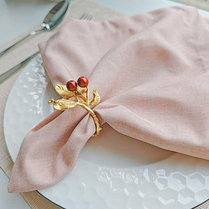 Rose Gold Red Berry Leaf Napkin Rings Set of 6 for Weddings & Dinners