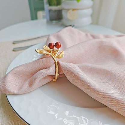Rose Gold Red Berry Leaf Napkin Rings Set of 6 for Weddings & Dinners