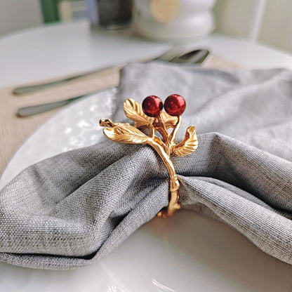 Rose Gold Red Berry Leaf Napkin Rings Set of 6 for Weddings & Dinners