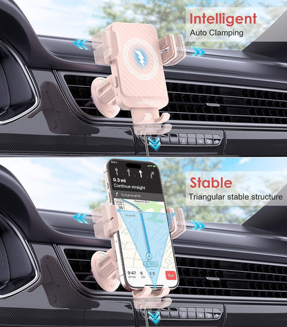 Wireless Car Charger 15W Fast Charging Auto-Clamping Air Vent Phone Mount