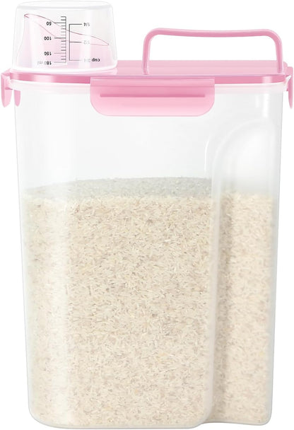 Airtight 10LBS Rice/Cereal/Dry Food Storage Container BPA Free, 5.28Qt Clear Plastic Kitchen and Pantry Organization Bin Suitable for Oats, Flour, Sugar, Pasta, Pet Food, etc (Rose Pink)