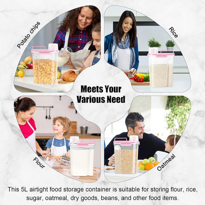 Airtight 10LBS Rice/Cereal/Dry Food Storage Container BPA Free, 5.28Qt Clear Plastic Kitchen and Pantry Organization Bin Suitable for Oats, Flour, Sugar, Pasta, Pet Food, etc (Rose Pink)